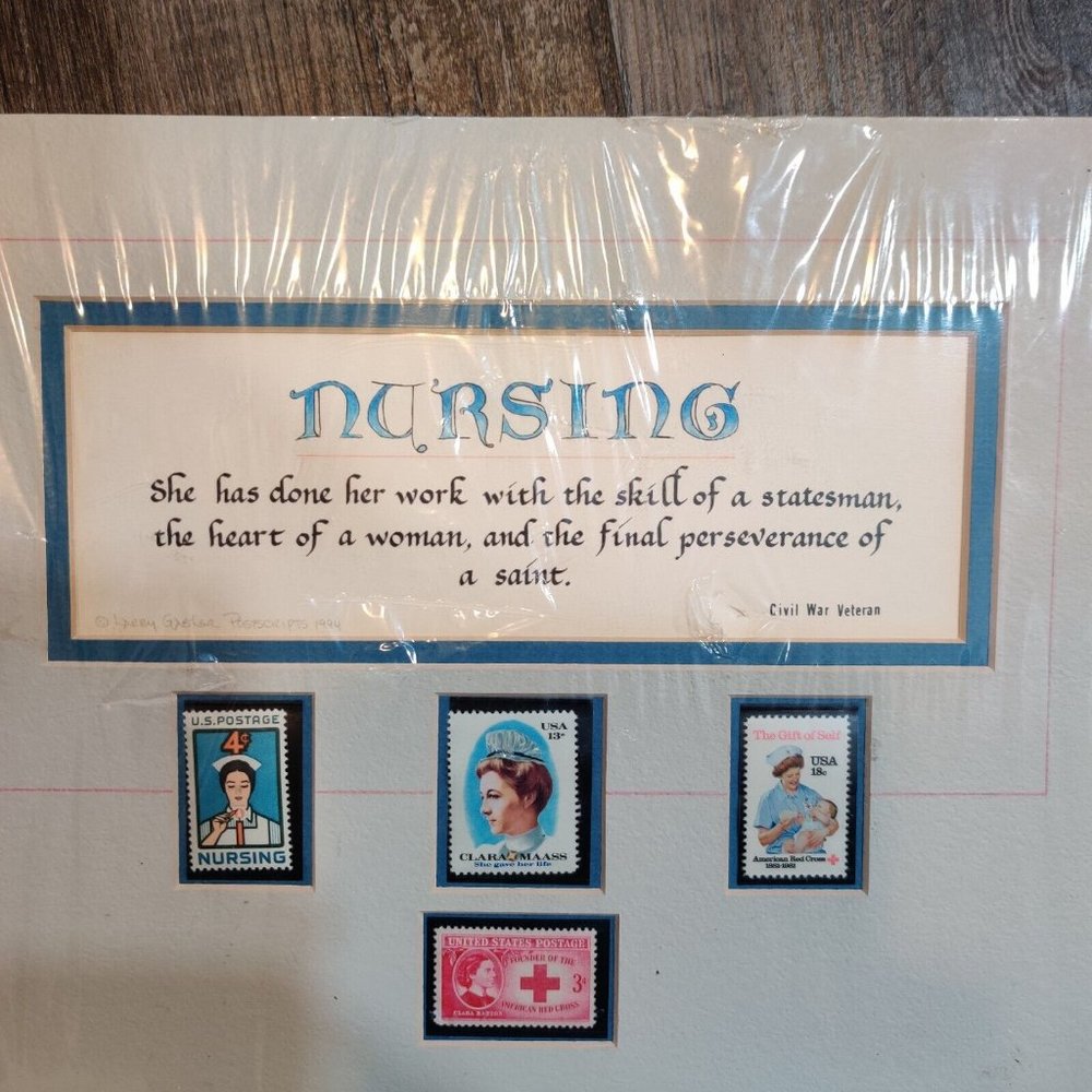 Nursing Red Cross Postal Collection & Calligraphy Art Display 4 Stamps Signed